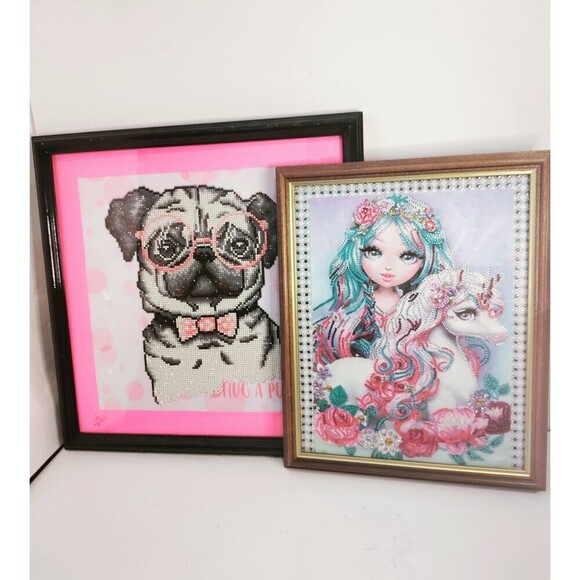 Anime Unicorn Girl Hand Beaded Handmade or Pug Hanging Wall Art 18 in Wa… - Picture 1 of 5